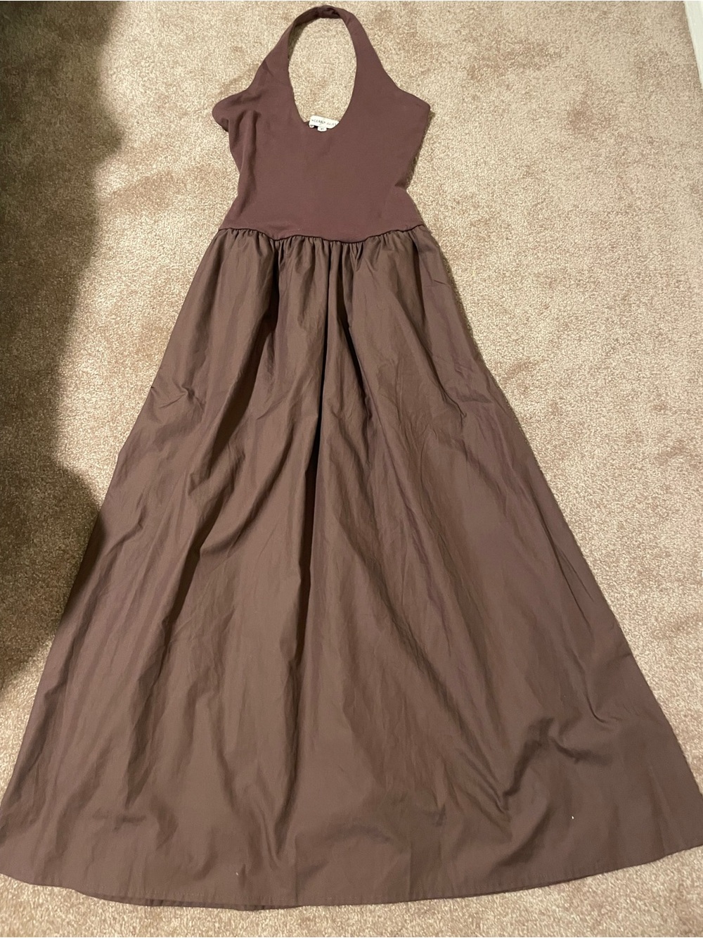 Sincerely Jules Brown Halter Maxi Dress with pockets